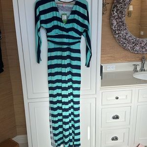 Lilly Pulitzer Teal and Navy Striped Maxi Dress